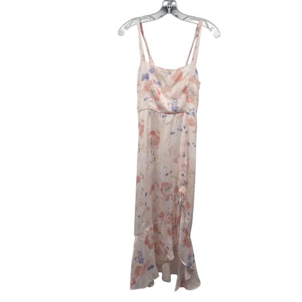 Saltwater Luxe Womens Hi Low Slip Dress Ruffle Hem Pink/Multi Size Small